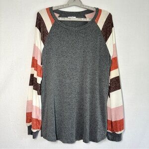 Maurices Colorblock Striped Sleeve Mixer Top XXL Lightweight Pullover Sweater